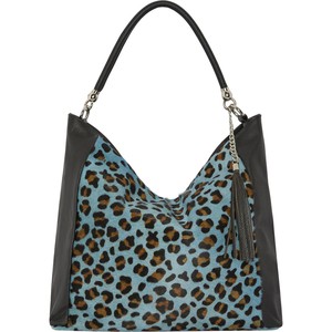 Blue Animal Print Calf Hair Leather Shoulder Bag from Sostter