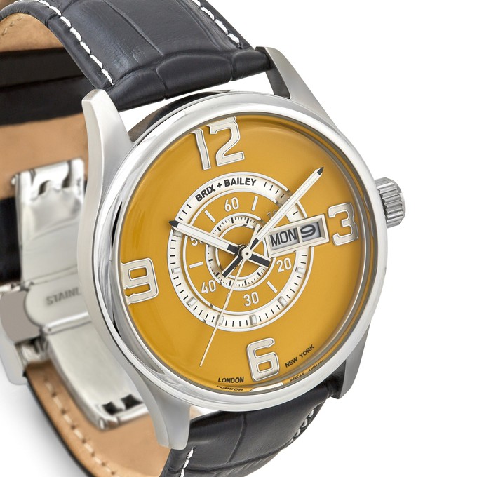 Brix + Bailey Simmonds Yellow Silver Watch, 40mm, Leather Strap from Sostter