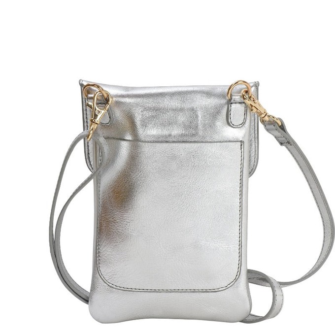 Silver Metallic Leather Crossbody Bag with Adjustable Strap from Sostter