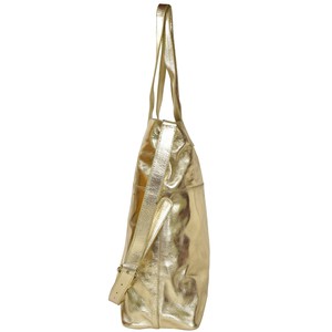 Gold Horizontal Metallic Leather Tote Bag from Sostter