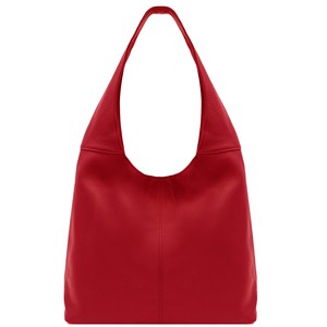 Red Soft Pebbled Leather Hobo Bag from Sostter