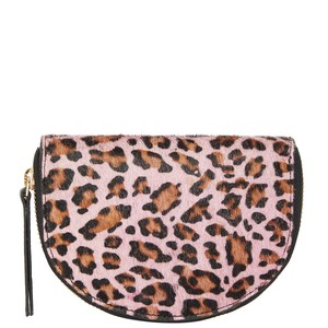 Pink Animal Print Leather Zip Around Half Moon Purse from Sostter