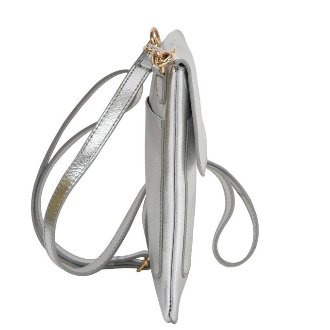 Silver Metallic Leather Crossbody Bag with Adjustable Strap from Sostter