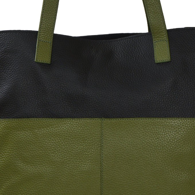Olive And Black Two Tone Leather Tote from Sostter
