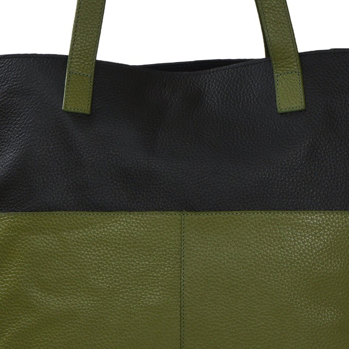 Olive & Black Two-Tone Leather Tote Bag with Strap from Sostter