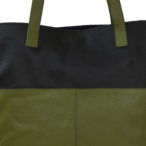 Olive & Black Two-Tone Leather Tote Bag with Strap from Sostter