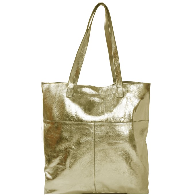 Gold Metallic Leather Tote from Sostter