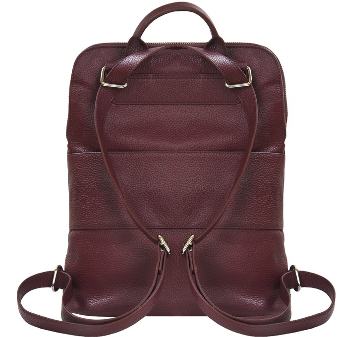 Plum Pebbled Leather Laptop Backpack with Front Pocket from Sostter