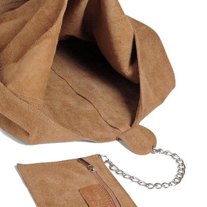 Camel Suede Leather Hobo Bag with Zipper Pocket from Sostter