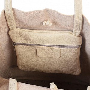 Ivory Pebbled Leather Tote Shopper with Pocket from Sostter