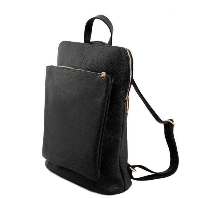 Black Soft Pebbled Leather Pocket Backpack | Byler from Sostter