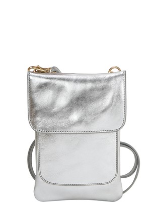 Silver Metallic Leather Crossbody Bag with Adjustable Strap from Sostter