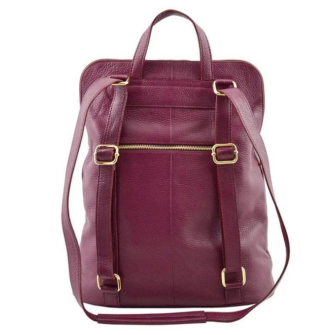 Maroon Soft Pebbled Leather Pocket Backpack from Sostter