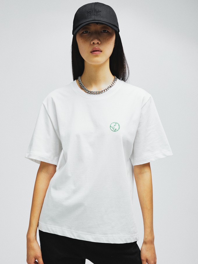 earth embroidered organic cotton t-shirt white from terrible studio