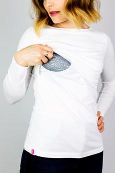 Organic Long Sleeves Breastfeeding Top in White with Lace via The Bshirt