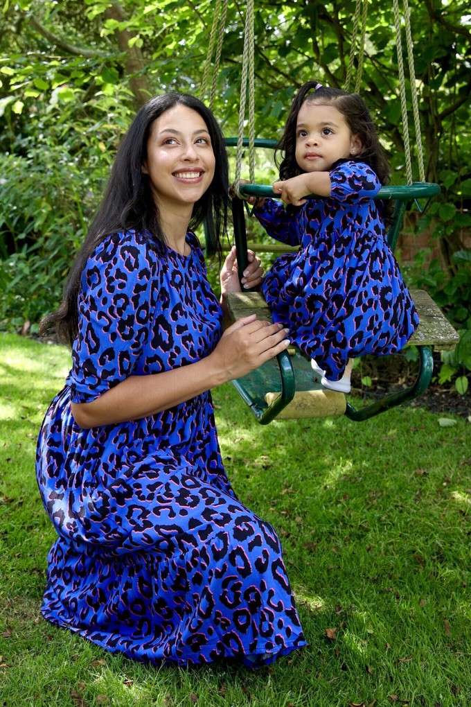 Sadie Blue Leopard Print Nursing Dress from Tilbea London