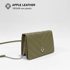 CLUTCH - Apple Leather - Olive Green - Stitches via Trashious