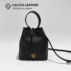 BUCKET BAG - Cactus Leather - Black - Stitches via Trashious