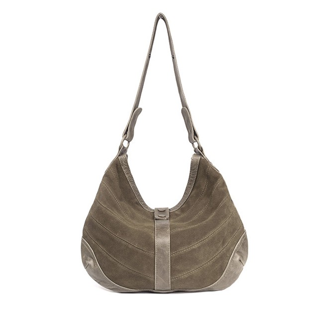 Yoko - khaki large leather shopper crossbody bag from Treasures-Design