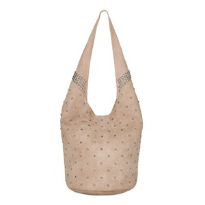 Gem - beige suede mini bucket studded bag from Treasures-Design
