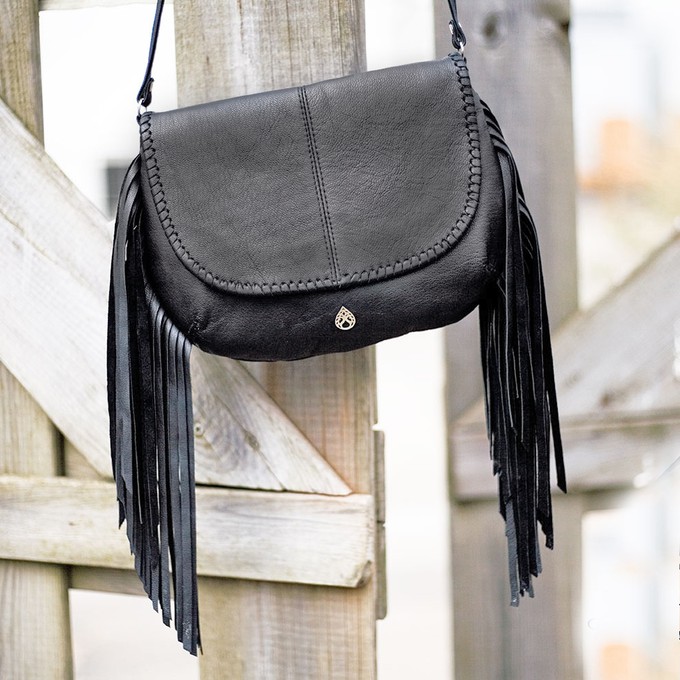 Black Woven Fringe Crossbody Bag