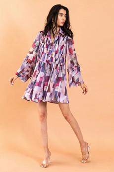 Pleated Chiffon Shirt Dress - Soft Red & Violet via Urbankissed