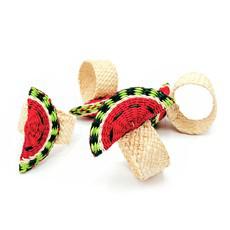 Set X 4 Woven Natural Iraca Straw Red Watermelon Napkin Rings via Urbankissed
