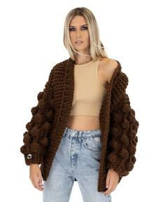 Bubble Sleeve Cardigan - Brown via Urbankissed