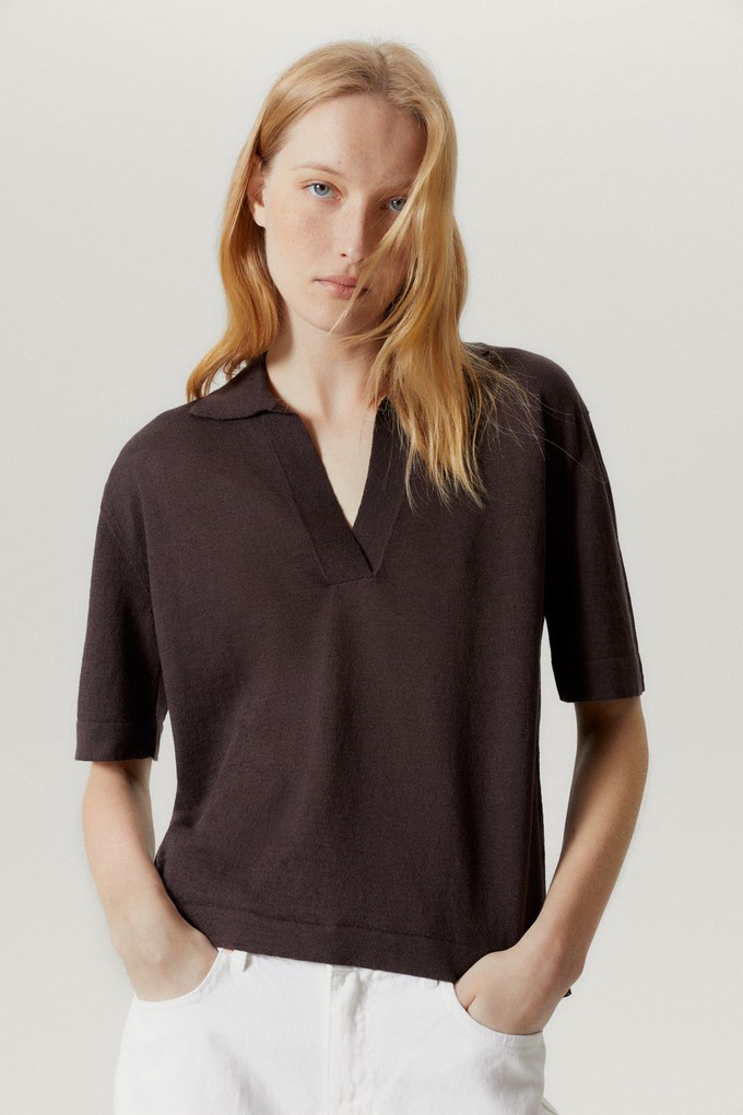 The Linen Cotton Boxy Polo - Brown from Urbankissed