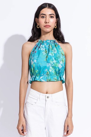 Floral Halter Neck Crop Top - Blue from Urbankissed