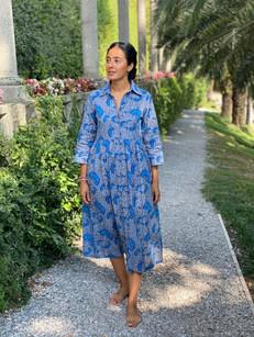 Floral Midi Dress Collar Neck - Blue via Urbankissed