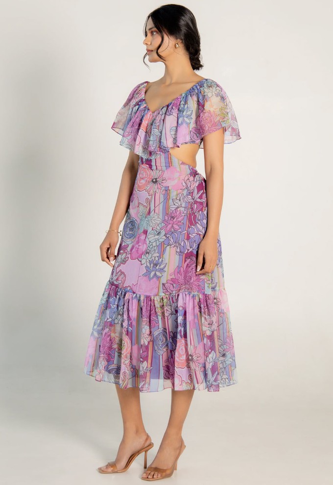 Floral Dress - Cut-Out Waist Detail in Lilac from Urbankissed