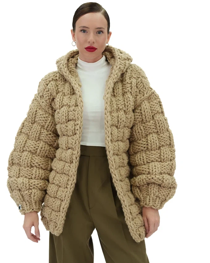 Straw Hooded Cardigan - Beige from Urbankissed