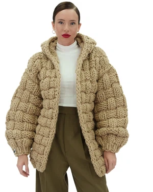 Straw Hooded Cardigan - Beige from Urbankissed