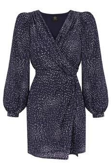 Cocktail Mini Dress Long Puff Sleeves- Blue via Urbankissed