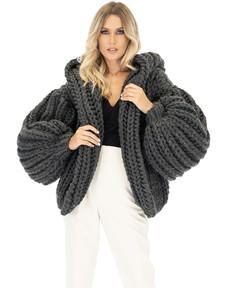 Hooded Chunky Cardigan - Dark Grey via Urbankissed