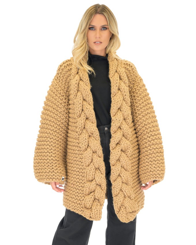Cable Knitted Coat - Camel from Urbankissed