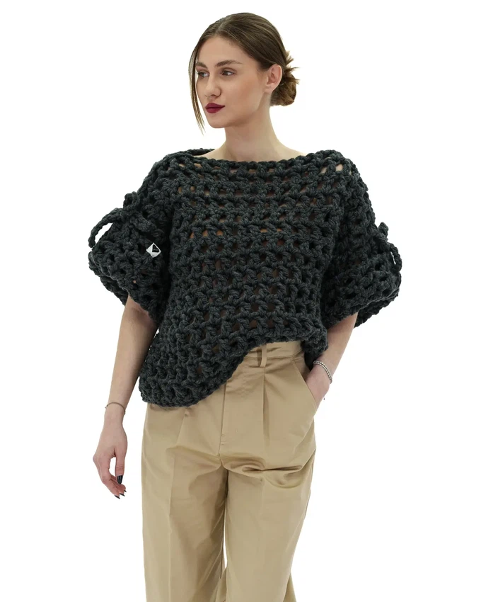 Bow Sleeve Sweater - Dark Grey from Urbankissed