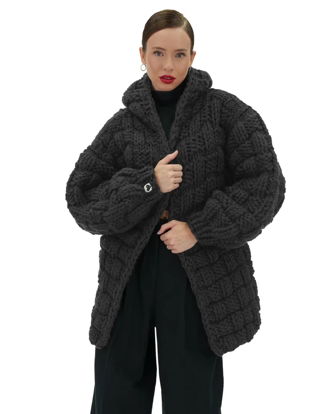 Straw Hooded Cardigan - Dark Grey from Urbankissed