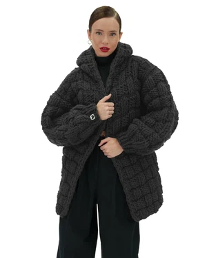 Straw Hooded Cardigan - Dark Grey from Urbankissed