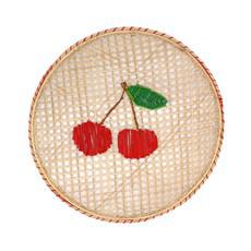 Natural Straw Woven Red Cherry Fruits Round Placemats from Urbankissed