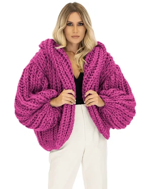 Hooded Chunky Cardigan - Fuchsia from Urbankissed
