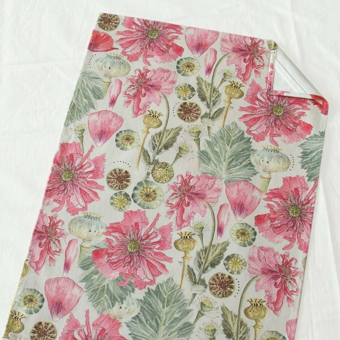 Floral Tea Towel Cotton - Pink Poppies from Urbankissed