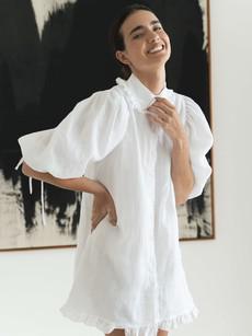 Ruffle Shirt Dress - White Short Puff Sleeve via Urbankissed