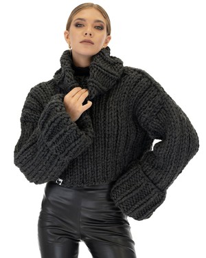 Crop Turtle Neck Jumper - Dark Grey from Urbankissed