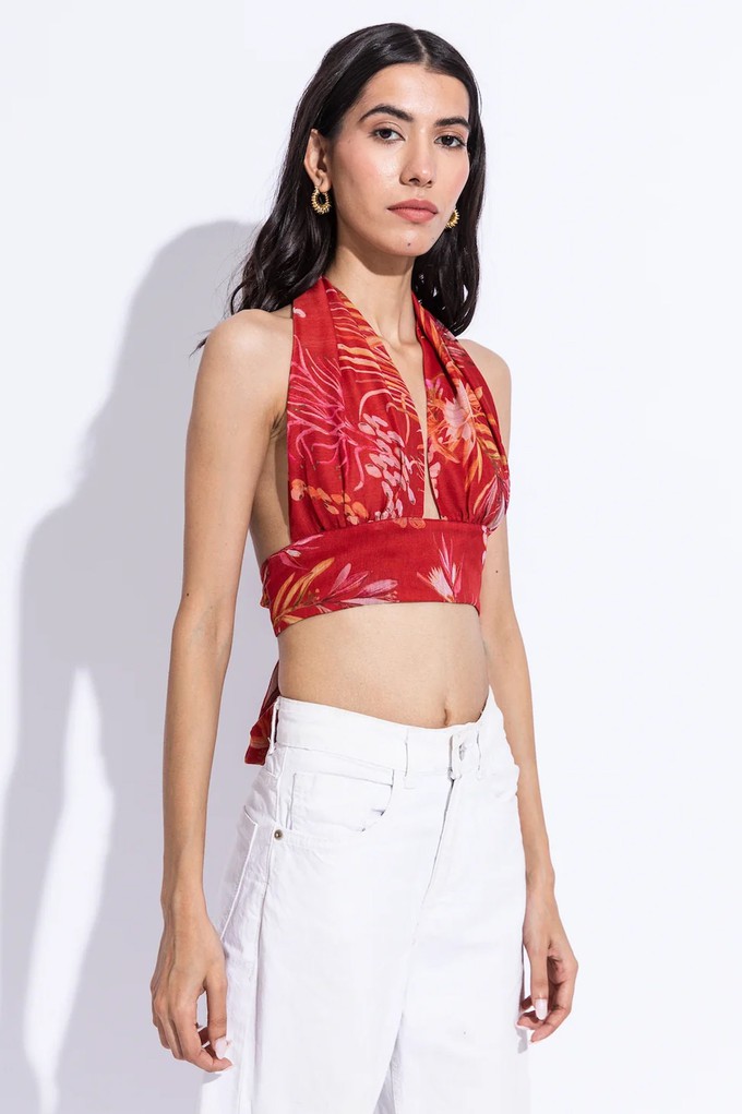 Chiffon Floral Halter Neck Crop Top - Red from Urbankissed