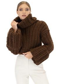 Crop Turtle Neck Jumper - Brown via Urbankissed