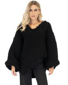 Oversized V-Neck Sweater - Black via Urbankissed