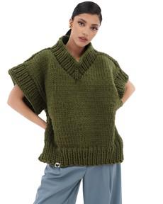 V-neck Poncho Sweater - Khaki via Urbankissed
