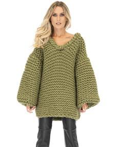 Oversized V-Neck Sweater - Khaki via Urbankissed